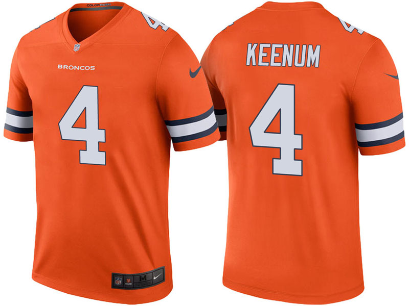 Denver Broncos #4 Case Keenum Orange Color Rush Legend Jersey Denver Broncos #4 Case Keenum Orange Color Rush Legend Jersey