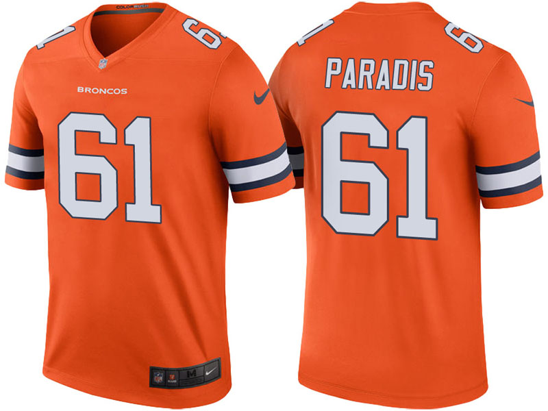 Denver Broncos #61 Matt Paradis Orange Color Rush Legend Jersey