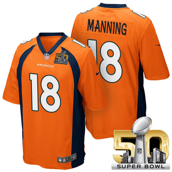 Denver Broncos #18 Peyton Manning Orange 2016 Super Bowl 50 Game Jersey Denver Broncos #18 Peyton Manning Orange 2016 Super Bowl 50 Game Jersey