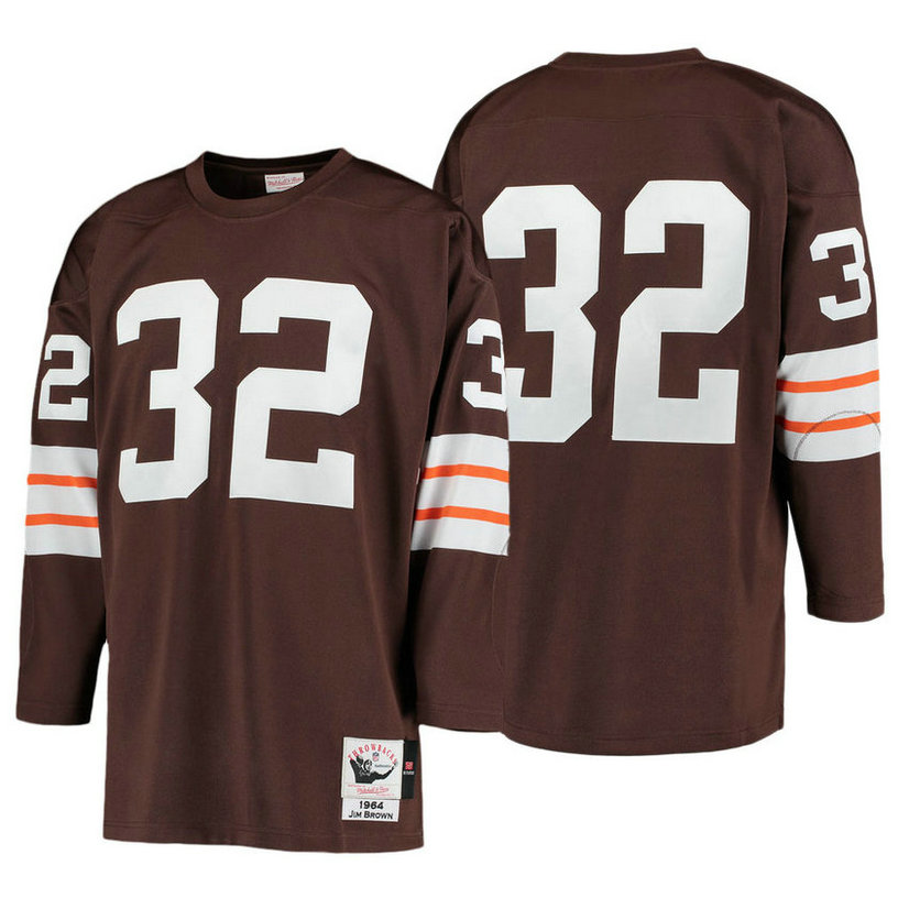 Cleveland Browns #32 Jim Brown Brown 1964 Authentic Throwback Long Sleeve Jersey Cleveland Browns #32 Jim Brown Brown 1964 Authentic Throwback Long Sleeve Jersey