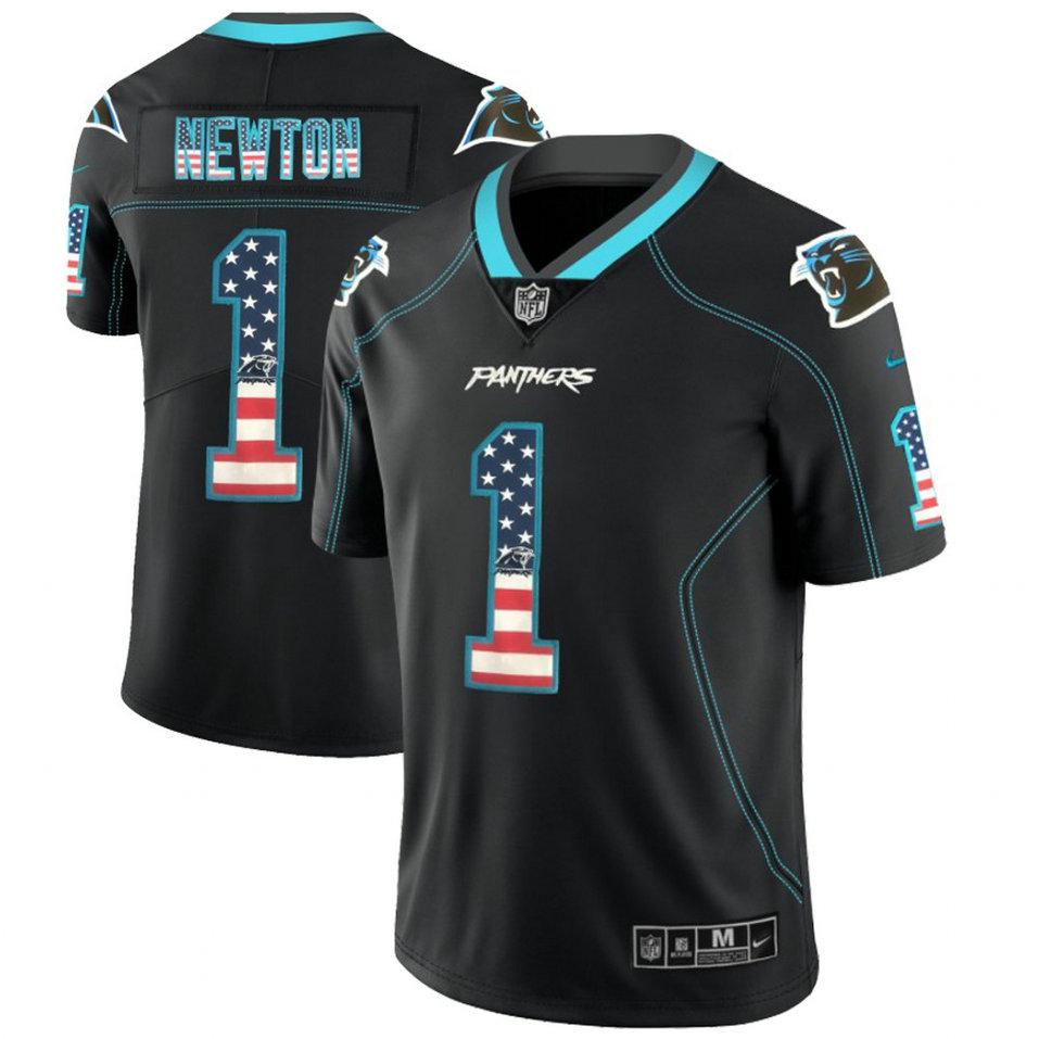 Carolina Panthers #1 Cam Newton Black 2018 USA Flag Fashion Color Rush Limited Jersey