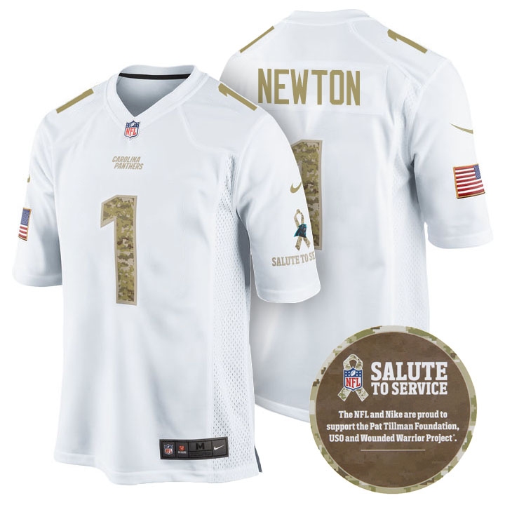 Carolina Panthers #1 Cam Newton White Salute To Service Jersey