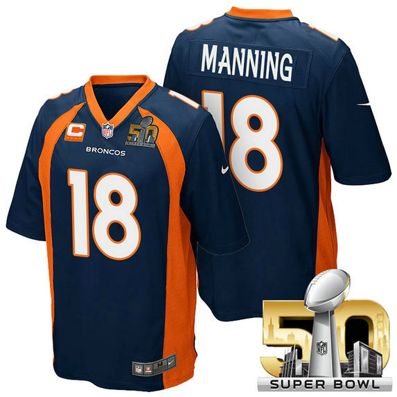 Denver Broncos #18 Peyton Manning Navy Blue 2016 Super Bowl 50 Elite Captain Jersey Denver Broncos #18 Peyton Manning Navy Blue 2016 Super Bowl 50 Elite Captain Jersey