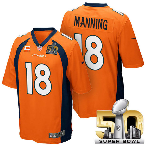 Denver Broncos #18 Peyton Manning Orange 2016 Super Bowl 50 Limited Captain Jersey Denver Broncos #18 Peyton Manning Orange 2016 Super Bowl 50 Limited Captain Jersey