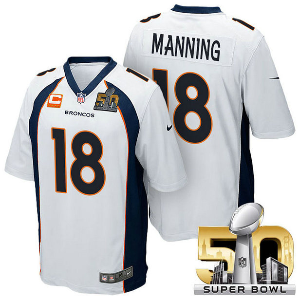 Denver Broncos #18 Peyton Manning White 2016 Super Bowl 50 Limited Captain Jersey Denver Broncos #18 Peyton Manning White 2016 Super Bowl 50 Limited Captain Jersey