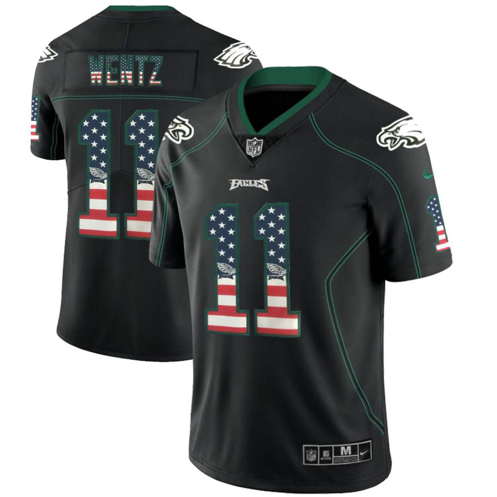 Philadelphia Eagles #11 Carson Wentz Black 2018 USA Flag Fashion Color Rush Limited Jersey Philadelphia Eagles #11 Carson Wentz Black 2018 USA Flag Fashion Color Rush Limited Jersey
