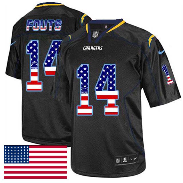 San Diego Chargers #14 Dan Fouts Black USA Flag Fashion Jersey
