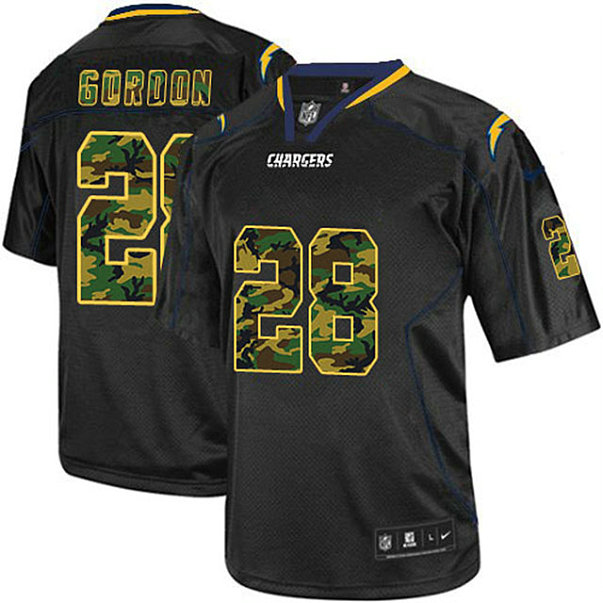 San Diego Chargers #28 Melvin Gordon Camo Fashion Black Jersey