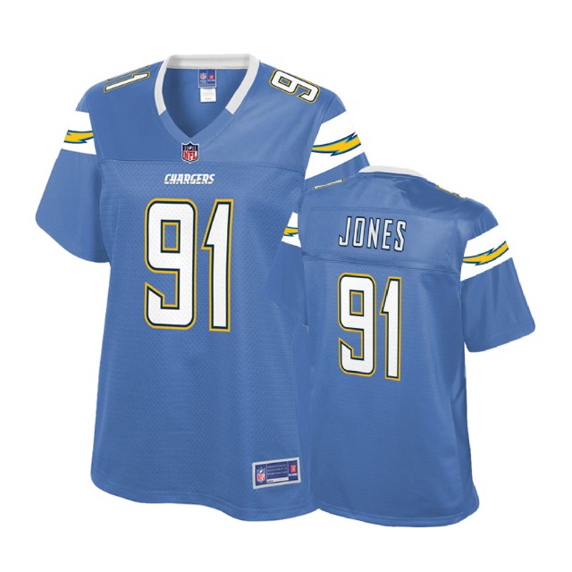 Women Los Angeles Chargers #91 Justin Jones Powder Blue Alternate Player Pro Line Jersey