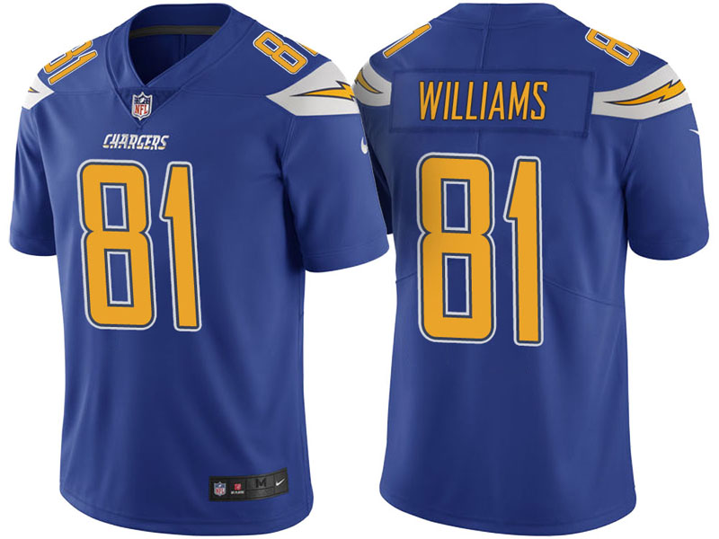 Los Angeles Chargers #81 Mike Williams Royal Vapor Untouchable Color Rush Limited Jersey Los Angeles Chargers #81 Mike Williams Royal Vapor Untouchable Color Rush Limited Jersey