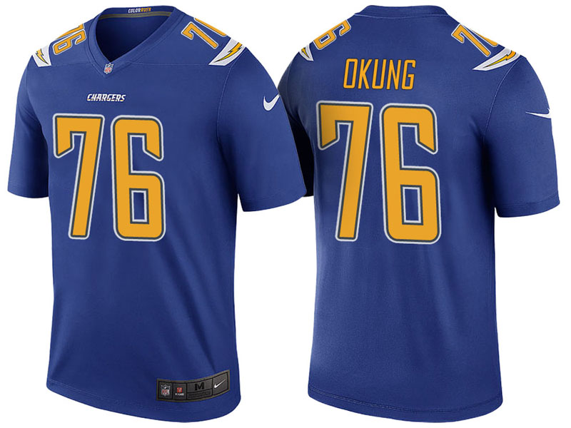 Los Angeles Chargers #76 Russell Okung Royal Color Rush Legend Jersey
