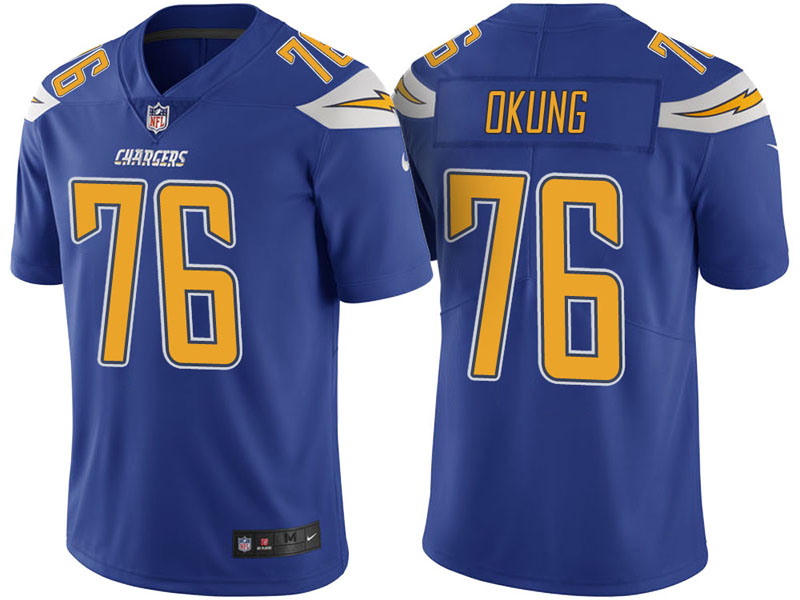 Los Angeles Chargers #76 Russell Okung Royal Vapor Untouchable Color Rush Limited Jersey