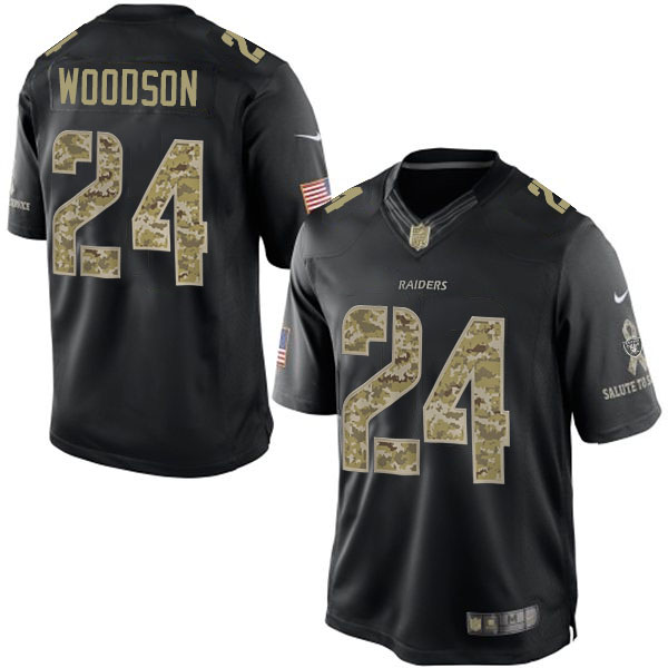 Oakland Raiders #24 Charles Woodson Black Salute To Service Jersey