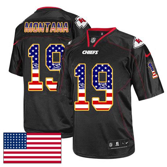 Kansas City Chiefs #19 Joe Montana Black USA Flag Fashion Jersey