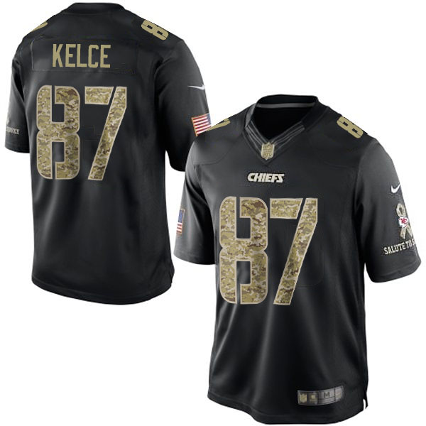 Kansas City Chiefs #87 Travis Kelce Black Salute To Service Jersey