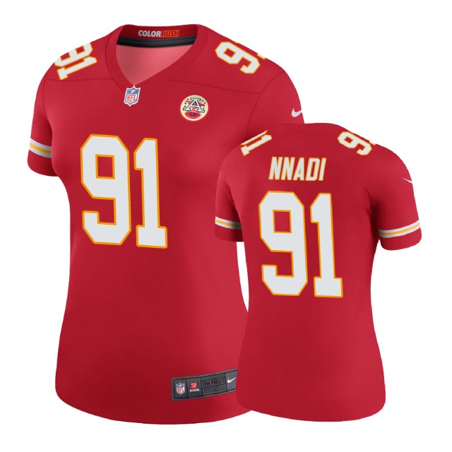 Women Kansas City Chiefs #91 Derrick Nnadi Red Color Rush Legend Jersey