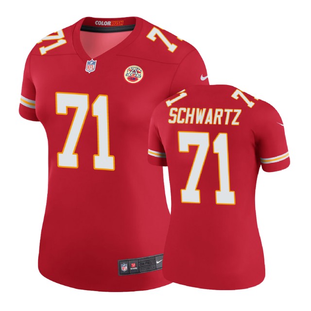 Women Kansas City Chiefs #71 Mitchell Schwartz Red Color Rush Legend Jersey