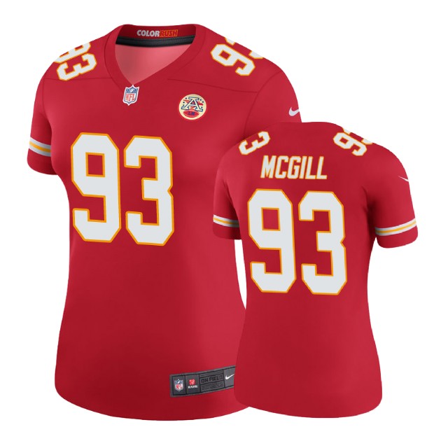 Women Kansas City Chiefs #93 T. Y. McGill Red Color Rush Legend Jersey