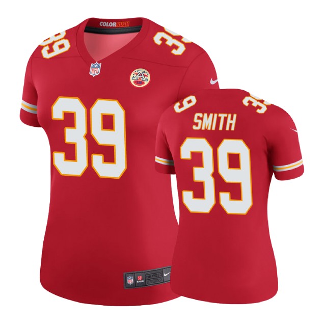 Women Kansas City Chiefs #39 Tremon Smith Red Color Rush Legend Jersey