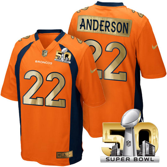 Denver Broncos #22 C.j. Anderson Orange Super Bowl 50 Special Edition Golden Jersey Denver Broncos #22 C.j. Anderson Orange Super Bowl 50 Special Edition Golden Jersey