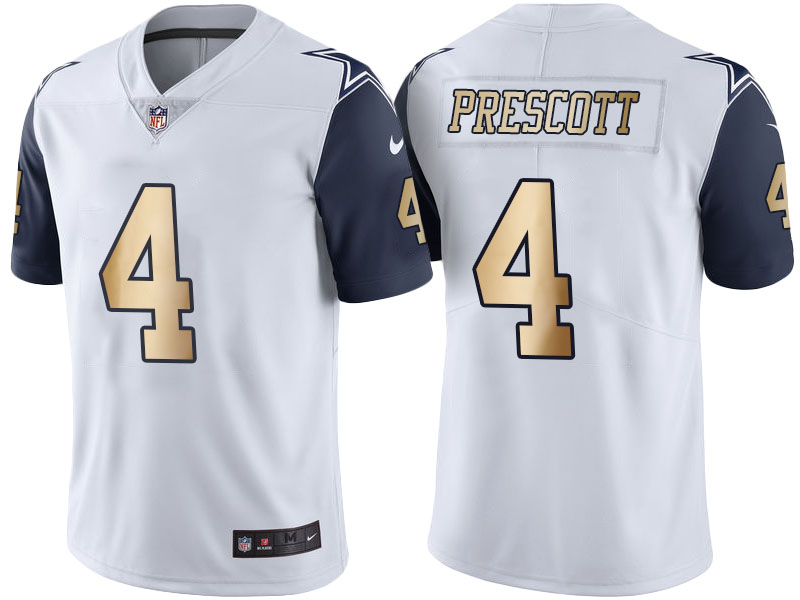 Dallas Cowboys #4 Dak Prescott White Gold Special Color Rush Jersey Dallas Cowboys #4 Dak Prescott White Gold Special Color Rush Jersey