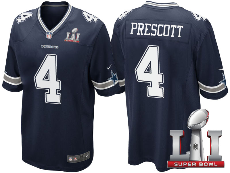 Dallas Cowboys #4 Dak Prescott Navy Blue 2017 Super Bowl LI Patch Game Jersey Dallas Cowboys #4 Dak Prescott Navy Blue 2017 Super Bowl LI Patch Game Jersey