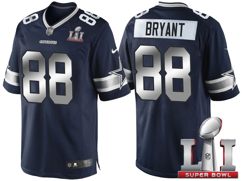 Dallas Cowboys #88 Dez Bryant Navy Blue 2017 Super Bowl 51 Patch Steel Silver Limited Jersey Dallas Cowboys #88 Dez Bryant Navy Blue 2017 Super Bowl 51 Patch Steel Silver Limited Jersey