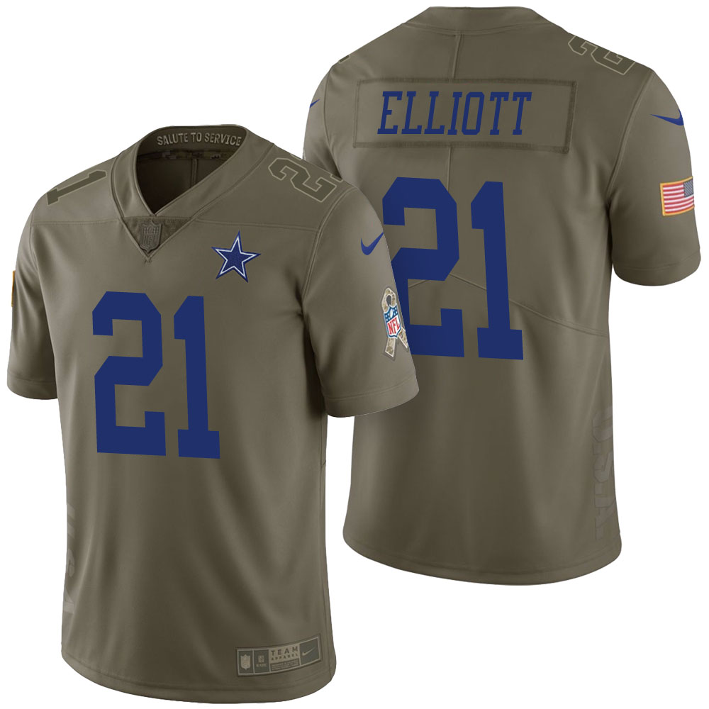 Dallas Cowboys #21 Ezekiel Elliott Olive 2017 Salute to Service Limited Jersey