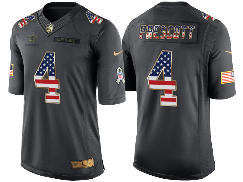 Dallas Cowboys #4 Dak Prescott Anthracite Salute to Service USA Flag Fashion Jersey Dallas Cowboys #4 Dak Prescott Anthracite Salute to Service USA Flag Fashion Jersey