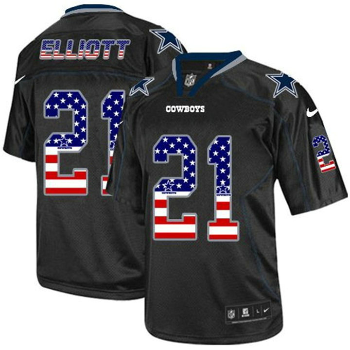 Dallas Cowboys #21 Ezekiel Elliott Black USA Flag Fashion Jersey