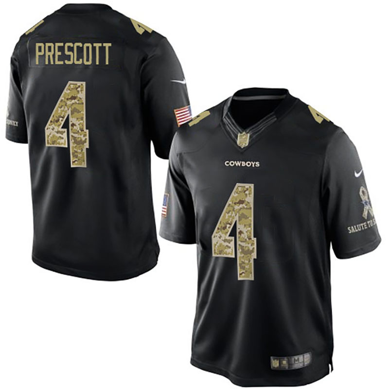 Dallas Cowboys #4 Dak Prescott Black Salute To Service Jersey Dallas Cowboys #4 Dak Prescott Black Salute To Service Jersey