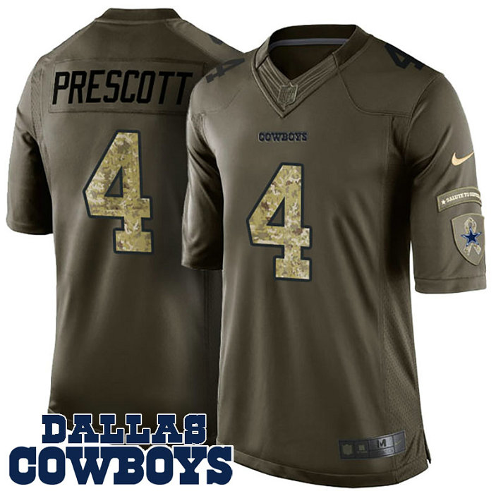 Dallas Cowboys #4 Dak Prescott Green Salute To Service Jersey Dallas Cowboys #4 Dak Prescott Green Salute To Service Jersey