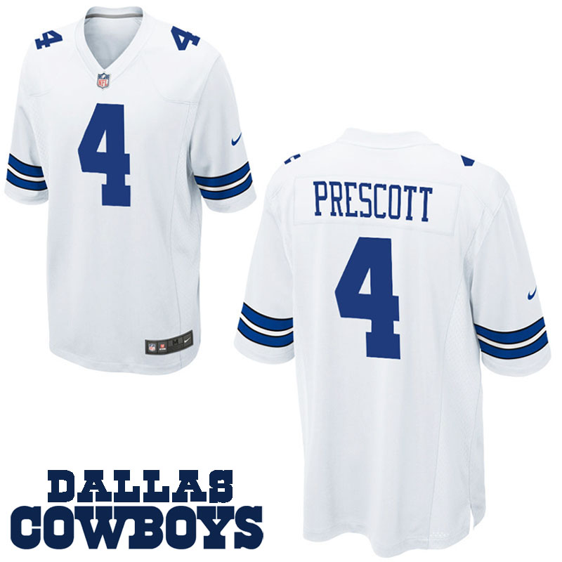 Dallas Cowboys #4 Dak Prescott White Game Preseason Game Jersey Dallas Cowboys #4 Dak Prescott White Game Preseason Game Jersey