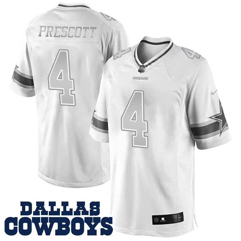 Dallas Cowboys #4 Dak Prescott White Platinum Limited Preseason Game Jersey Dallas Cowboys #4 Dak Prescott White Platinum Limited Preseason Game Jersey