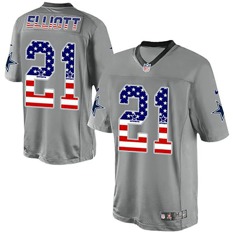 Dallas Cowboys #21 Ezekiel Elliott Gray USA Flag Fashion Jersey