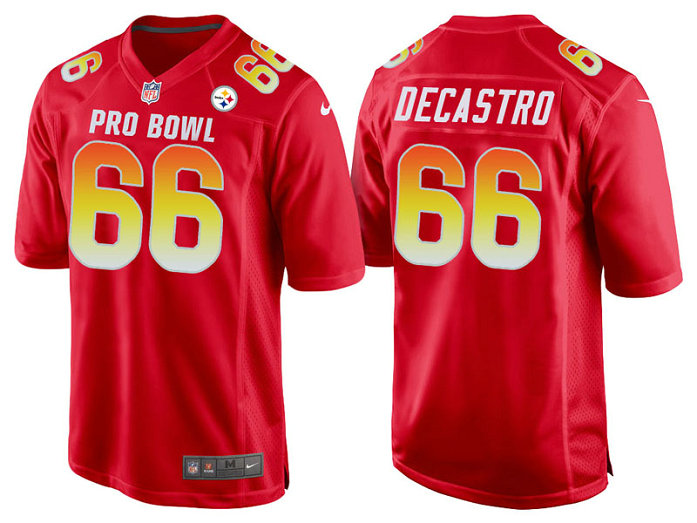 2018 Pro Bowl AFC Pittsburgh Steelers #66 David DeCastro Red Game Jersey