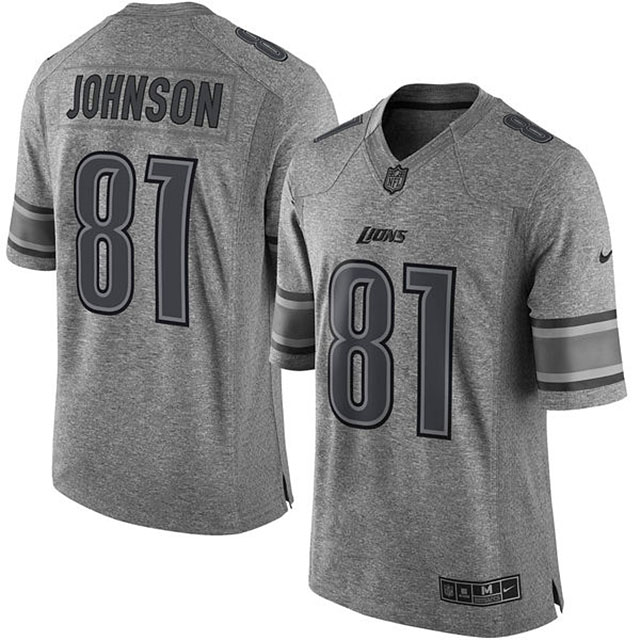 Detroit Lions #81 Calvin Johnson Gridiron Gray Limited Jersey