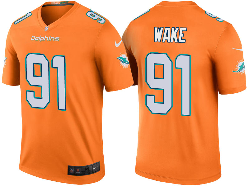 Miami Dolphins #91 Cameron Wake Orange Color Rush Legend Jersey Miami Dolphins #91 Cameron Wake Orange Color Rush Legend Jersey