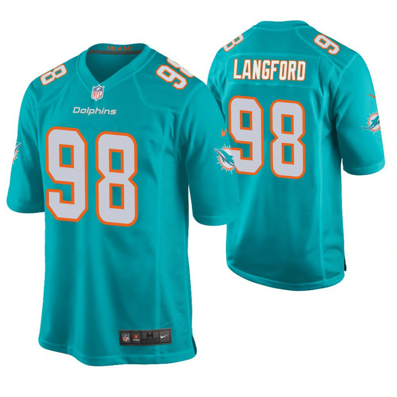 Miami Dolphins #98 Kendall Langford Aqua New 2018 Game Jersey