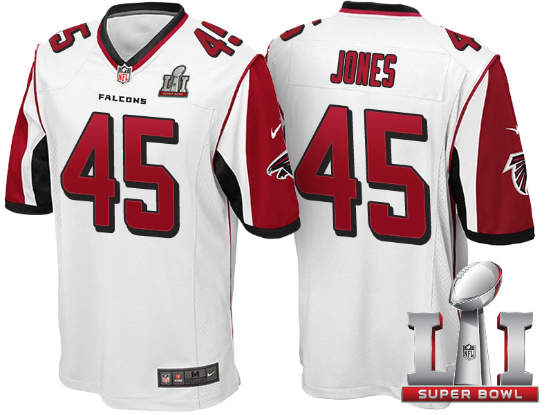 Atlanta Falcons #45 Deion Jones White 2017 Super Bowl 51 Patch Game Jersey Atlanta Falcons #45 Deion Jones White 2017 Super Bowl 51 Patch Game Jersey