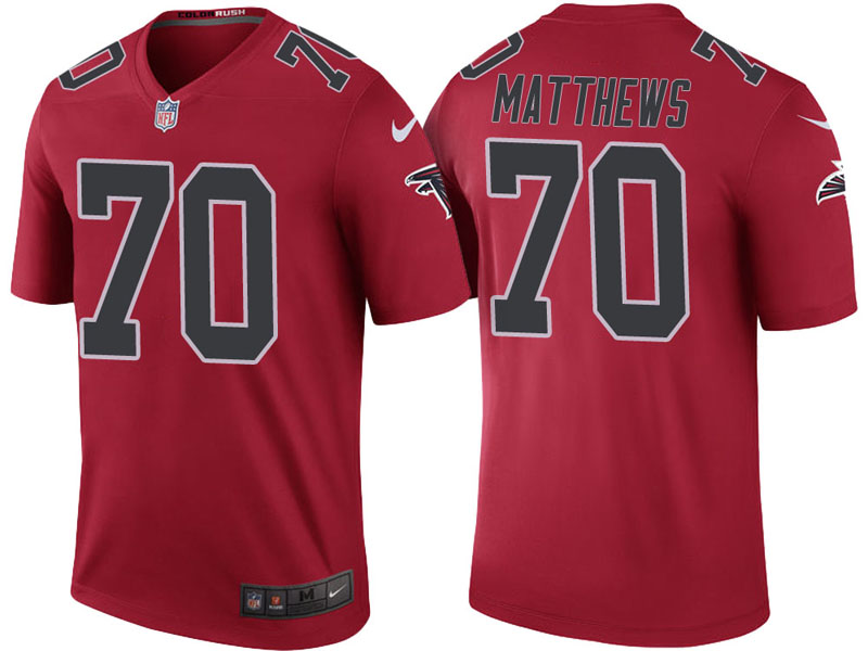Atlanta Falcons #70 Jake Matthews Red Color Rush Legend Jersey