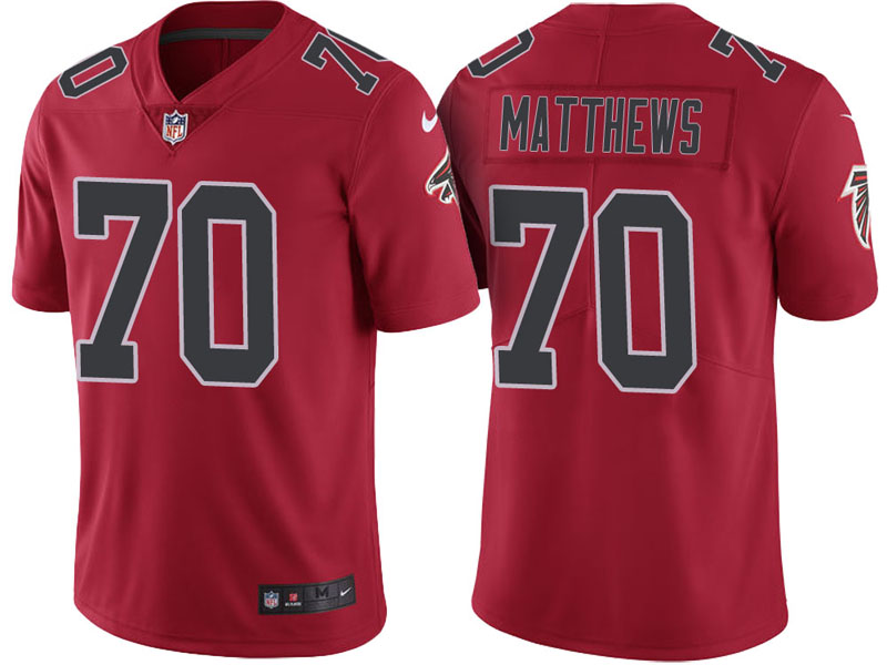 Atlanta Falcons #70 Jake Matthews Red Vapor Untouchable Color Rush Limited Jersey