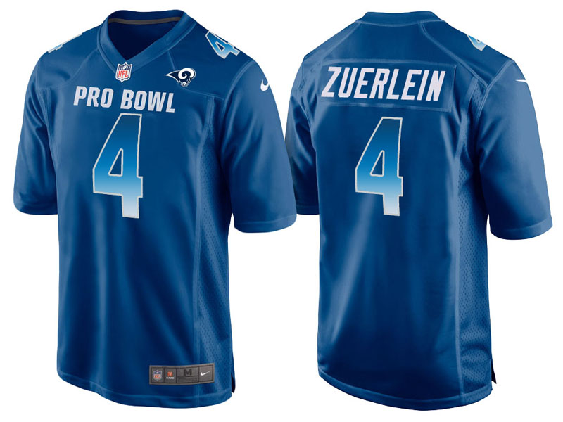 2018 Pro Bowl NFC Los Angeles Rams #4 Greg Zuerlein Royal Game Jersey With Super Bowl LVI Patch 2018 Pro Bowl NFC Los Angeles Rams #4 Greg Zuerlein Royal Game Jersey With Super Bowl LVI Patch