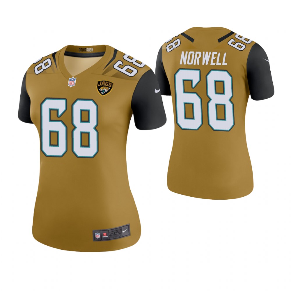 Women Jacksonville Jaguars #68 Andrew Norwell Gold Color Rush Legend Jersey Women Jacksonville Jaguars #68 Andrew Norwell Gold Color Rush Legend Jersey