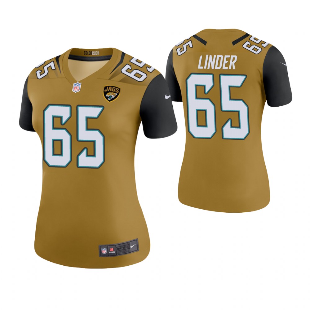 Women Jacksonville Jaguars #65 Brandon Linder Gold Color Rush Legend Jersey Women Jacksonville Jaguars #65 Brandon Linder Gold Color Rush Legend Jersey