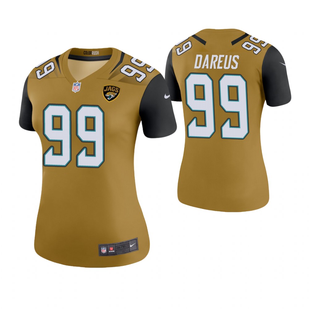 Women Jacksonville Jaguars #99 Marcell Dareus Gold Color Rush Legend Jersey