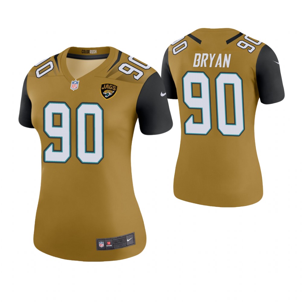 Women Jacksonville Jaguars #90 Taven Bryan Gold Color Rush Legend Jersey