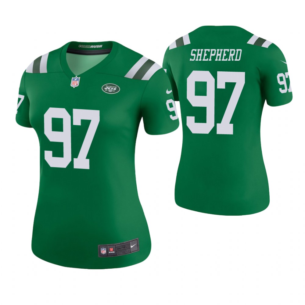 Women New York Jets #97 Nathan Shepherd Green Color Rush Legend Jersey Women New York Jets #97 Nathan Shepherd Green Color Rush Legend Jersey