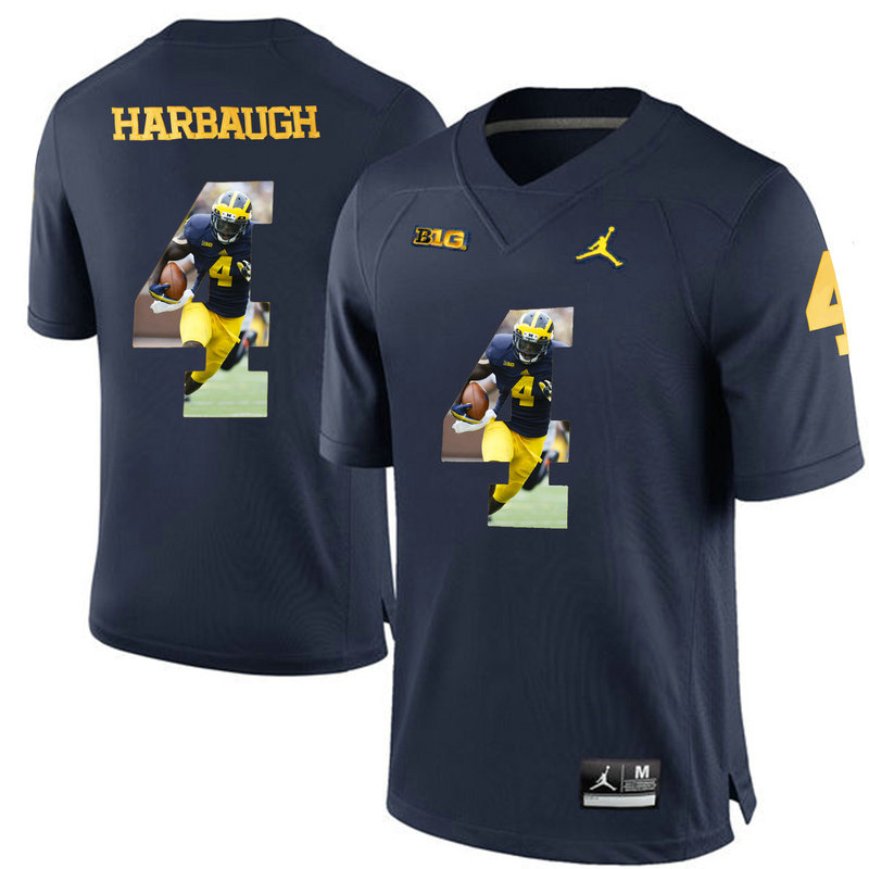 Jim Harbaughs #4 Michigan Wolverines Navy Blue College Football Jersey Jim Harbaughs #4 Michigan Wolverines Navy Blue College Football Jersey