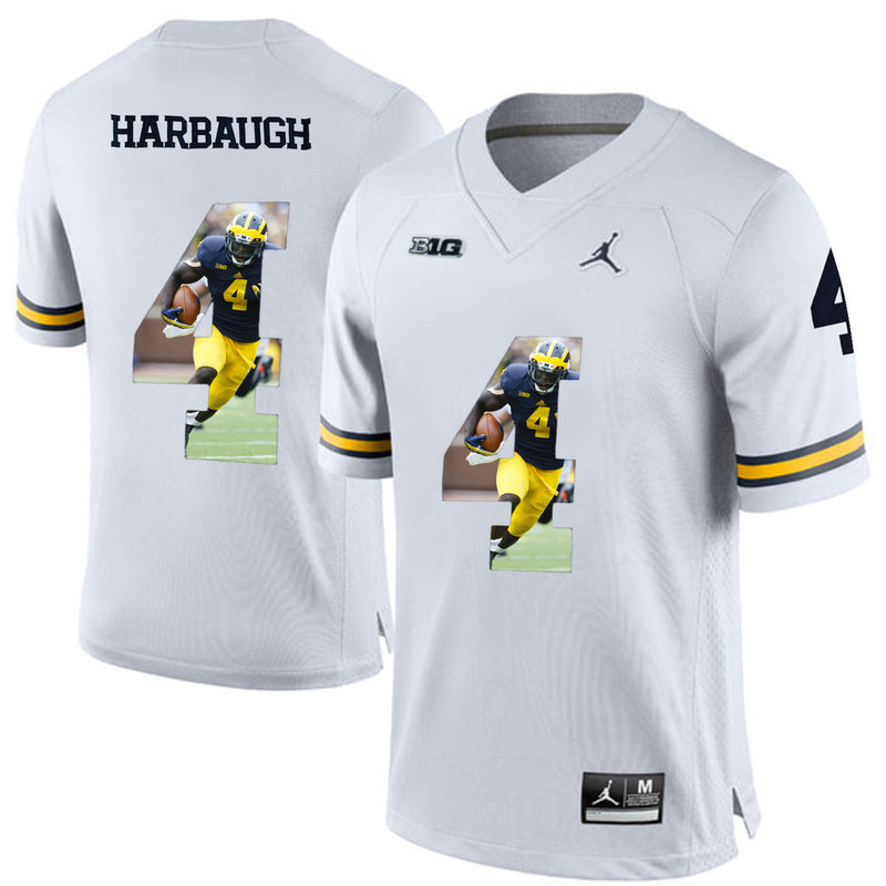 Jim Harbaughs #4 Michigan Wolverines White College Football Jersey Jim Harbaughs #4 Michigan Wolverines White College Football Jersey